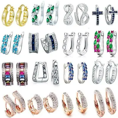 925 Silver Zirconia Crystal Ear Huggie Hoop Studs Women Wedding Earring Jewelry • $2.88