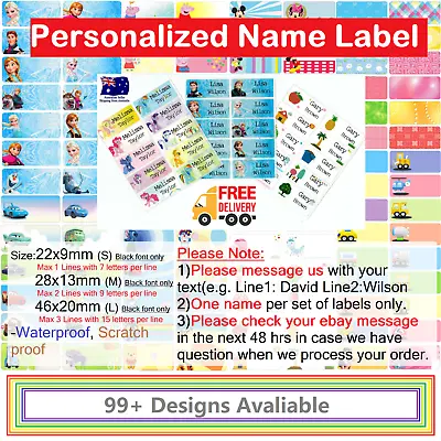 $4.99 • Buy Personalised Kids Name Label Preschool Go To School Water Proof Sticker Cartoon