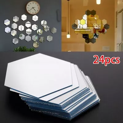 Glass Mirror Tiles Wall Stickers Square Self Adhesive Decors Stick On Reliable • $6.64