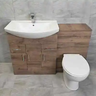 1250mm Walnut Finish Bathroom Furniture Vanity Set Basin Sink + Toilet Option • £354.99