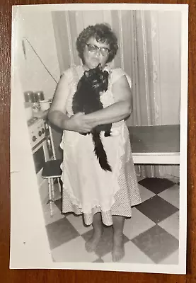 Pretty Attractive Young Girl With Cat In Kitchen Bare Legs Vintage Photo • $5.50