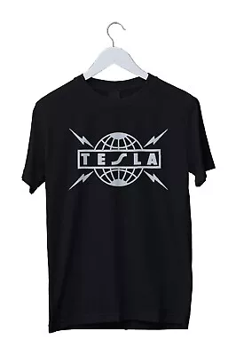 TESLA Men's Large Black T-Shirt Rock Band Vtg Style Print Logo 80s Music • $20
