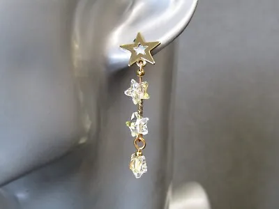 £16.99 • Buy Swarovski AB Treble Star Crystal Fancy Cut Bar Gold Star Stud Earrings