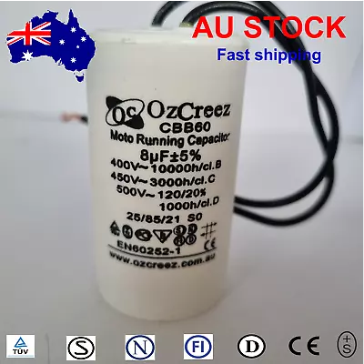 Original CBB60 8uF 450V 50/60Hz Capacitor Motor Start Run Capacitor Washer Pump • $19.50