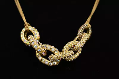 J.Crew Rhinestone Necklace Linked Chain AB Crystal Antiqued Gold Layered BinA • $23.96