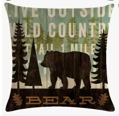 Bear Trees Nature Woods Cabin Lodge Hunting Throw PILLOW COVER Home Decor • $13.08