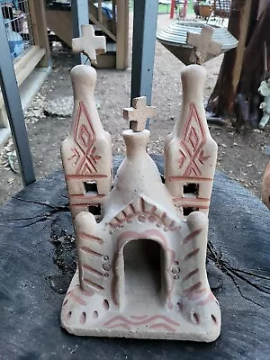 Vtg Mexican Folk Art Terra Cotta Pottery Clay Mission Church 9  Sculpture Bldg • $30