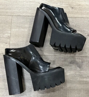 £5 • Buy Jeffrey Campbell Black Leathee Platfrom Open Toe Heels Shoes UK 6