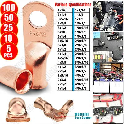 Bare Copper Cable Wire Lugs Ring Terminals 8-4/0 AWG Battery Wire Welding Cable • $8.88