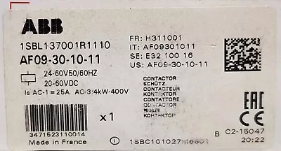 ABB AF09 30 10 11 3 Pole 25 AMP 20-60 VDC Contactor 1SBL137001R1110 • $38