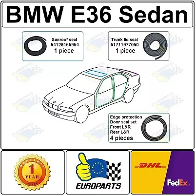 BMW E36 3 Series Seal Kit 6 Piece Set Door Seals Sunroof Seal Trunk Lid Seal • $121