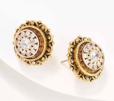 Mustard Seed Crystals Round Embellished Stud Elegant Earrings GoldTone • $51.39