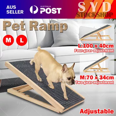 Wooden Foldable Dog Pet Ramp Adjustable Height Dogs Stairs For Bed Sofa Car AU • $39