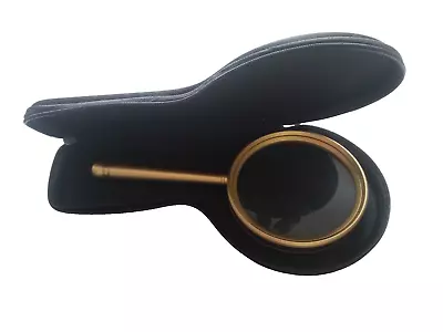 Vintage Solid Brass Handheld Magnifying Glass 3.875 X9.875  With Hard Cloth Case • $14.94