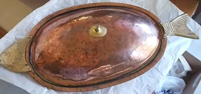 Antique Hammered Copper Brass Fish Pan & Lid Poacher Server No Inside Pan Unique • $99