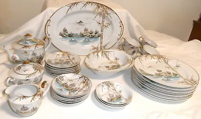 Post 1950 Kutani Porcelain 34 Piece Dinnerware Set 23K Gold Decorative Motifs • $380.99