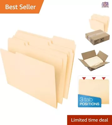 Heavy-Duty Letter Size Manila File Folders - 1/3-Cut Tabs - 100 Per Box - Bulk • $25.62