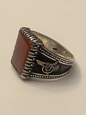 Stunning Vintage Sterling Silver Red Agate Ottoman Tugra Ring Size 11.5 • $34.99