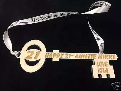 Personalised Wooden Birthday Key Keepsake 18th 21st Etc Made From 6mm Birch • £6.99