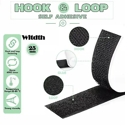Self Adhesive HOOK And LOOP Fastener Tape Sticky Back Black Or White Fastening  • $11.49