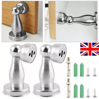 £4.99 • Buy 2x Magnetic Door Stops Buffer Wedge Stop Holder Stopper Stainless Steel Metal UK
