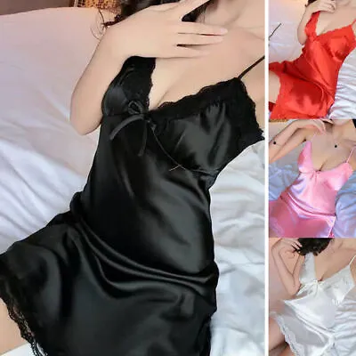 $14.53 • Buy Women Lady Sexy Satin Silk Look Nightdress Nightie Slip Dress Lingerie Nightwear