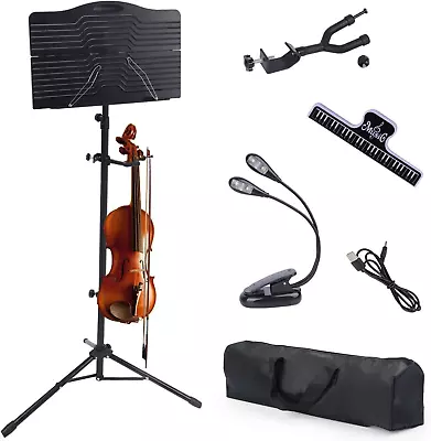 Klvied Sheet Music Stand With Violin Hanger Portable Folding Violin Stand For • $42.19
