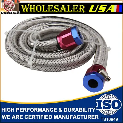 3FT Universal 6AN Braided Fuel Line Hose Stainless Steel 3/8  Tube Clamps Kit • $15.99