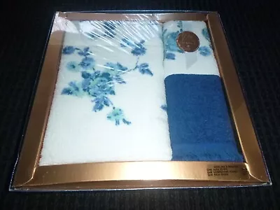 NOS Vtg Martex 3 PC Towel Set MOD Floral Bath Guest & Washcloth Blue Roses • $39