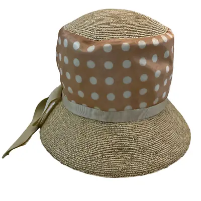 Vintage Marche' Bucket Straw Hat Polka Dot Exclusive 22 1/2  USA Mod Ladies 60s • $49.95