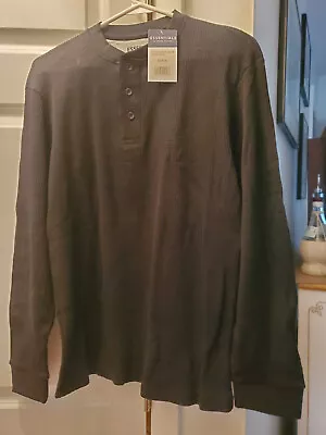 Essential By Seven Apparel Men's L/S Henley Thermal Top Black Size Medium • $11