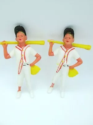 Vintage Baseball Player Cake Toppers Celluloid Plastic Bat White Uniform Lot 2 • $7.95