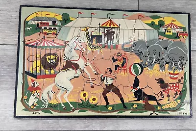 Vintage Wooden Inlay Puzzle Circus Animals Horse Trainer Sifo St Paul MN 19 Inch • $49.99