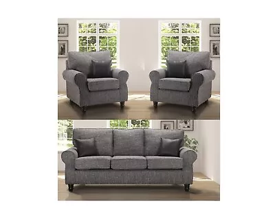 Classic Modern GREY Fabric 3 Seater + 2 Armchairs Sofa Suite KATRINA 311 • £999