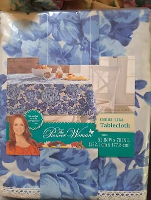 Pioneer Woman Tablecloth HERITAGE FLORAL Cabbage Rose Lace Trim 52x70” NEW • $38.99