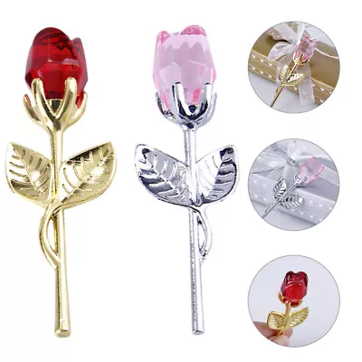  2 Pcs Crystal Rose Roses Flowers Gift Adornment For Tabletop • £7.89