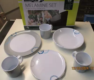 BRUNNER Melamine Dining Dishes Set Bluebay 12-Piece Camping For 3 People New • £25.61