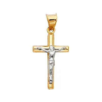 $68 • Buy 14K SOLID Two Tone GOLD Jesus Crucifix Cross Pendant Charm Necklace Men Women