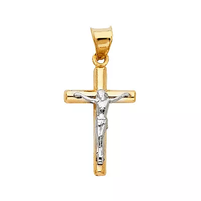 $68 • Buy 14K SOLID Two Tone GOLD Jesus Crucifix Cross Pendant Charm Necklace Men Women