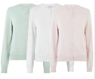 £14.99 • Buy Ex M&S Pure Cotton Ladies Round Neck Cardigan Soft Button Knit Cardi Sweater P11