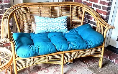 Mid-century Modern Rattan & Bamboo Outdoor Love Seat   • $285