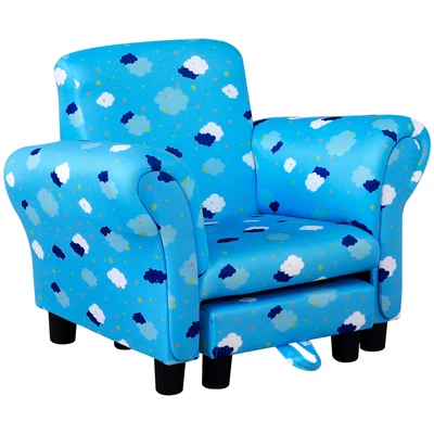 £59.99 • Buy HOMCOM Cute Cloud Star Child Armchair Seat Wood Frame W/ Footrest Padding Blue