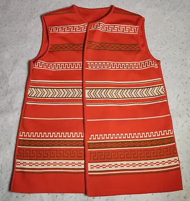 Vintage 70's Union Made Womens Sweater Vest Size L Orange Striped Sleeveless • $15.19