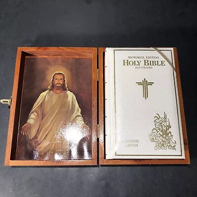 Vintage Holy Bible Catholic Edition Cedar Box Remembrance • $10