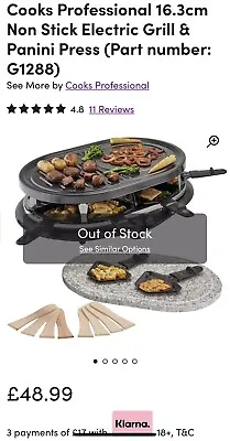 Cooks Professional 8 Piece Raclette Grill Natural Stone New In Box RRP  £49 • £24.95