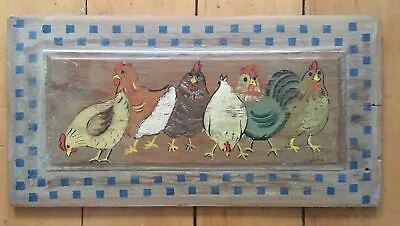 Vintage Folk Art Hand Painted Wood Wall Art Country Roosters Farmhouse Core • $28.95