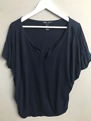 MNG Basics Size Medium Summer Top Navy Blue V Neck Cap Sleeves Soft Viscose • $7.46