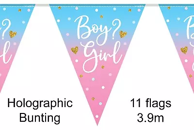 12ft Boy Or Girl Bunting Baby Shower Gender Reveal Banner Party Decor Blue Pink • £2.95