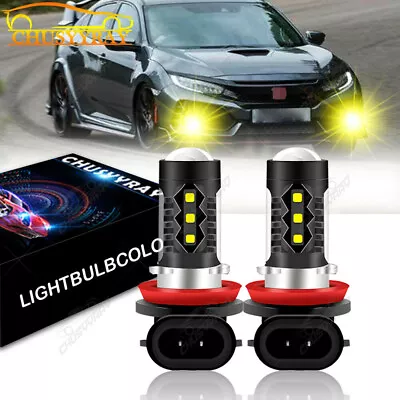 $9.99 • Buy For Honda Accord Civic 2006-2019  H11 Fog Light Projector Lens Yellow LED Bulbs