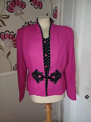 Mansfield Vintage 80s 100% Wool Pink Crepe Fabric Jacket Size 14 40   • £29.99